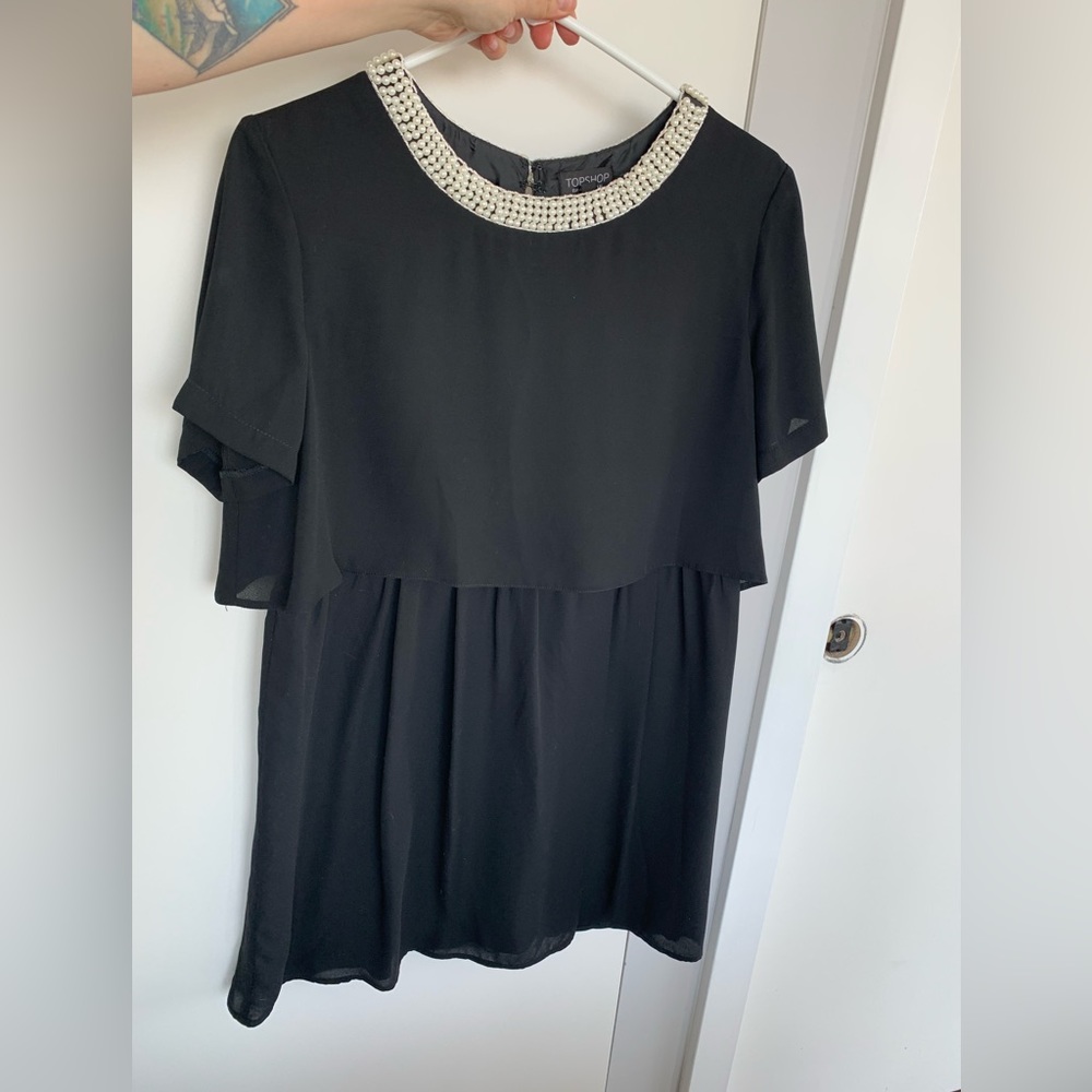 Pearl collar black dress